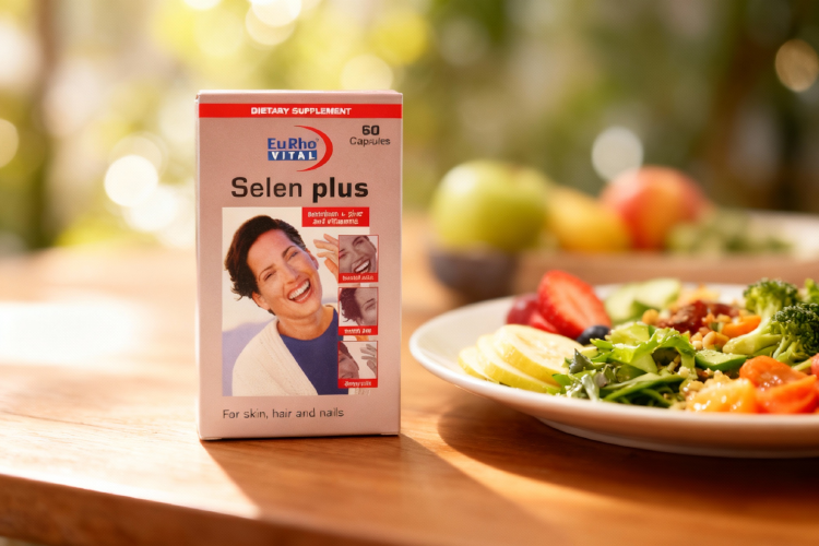 قرص سلن پلاس یوروویتال کنار وعده غذایی سالم